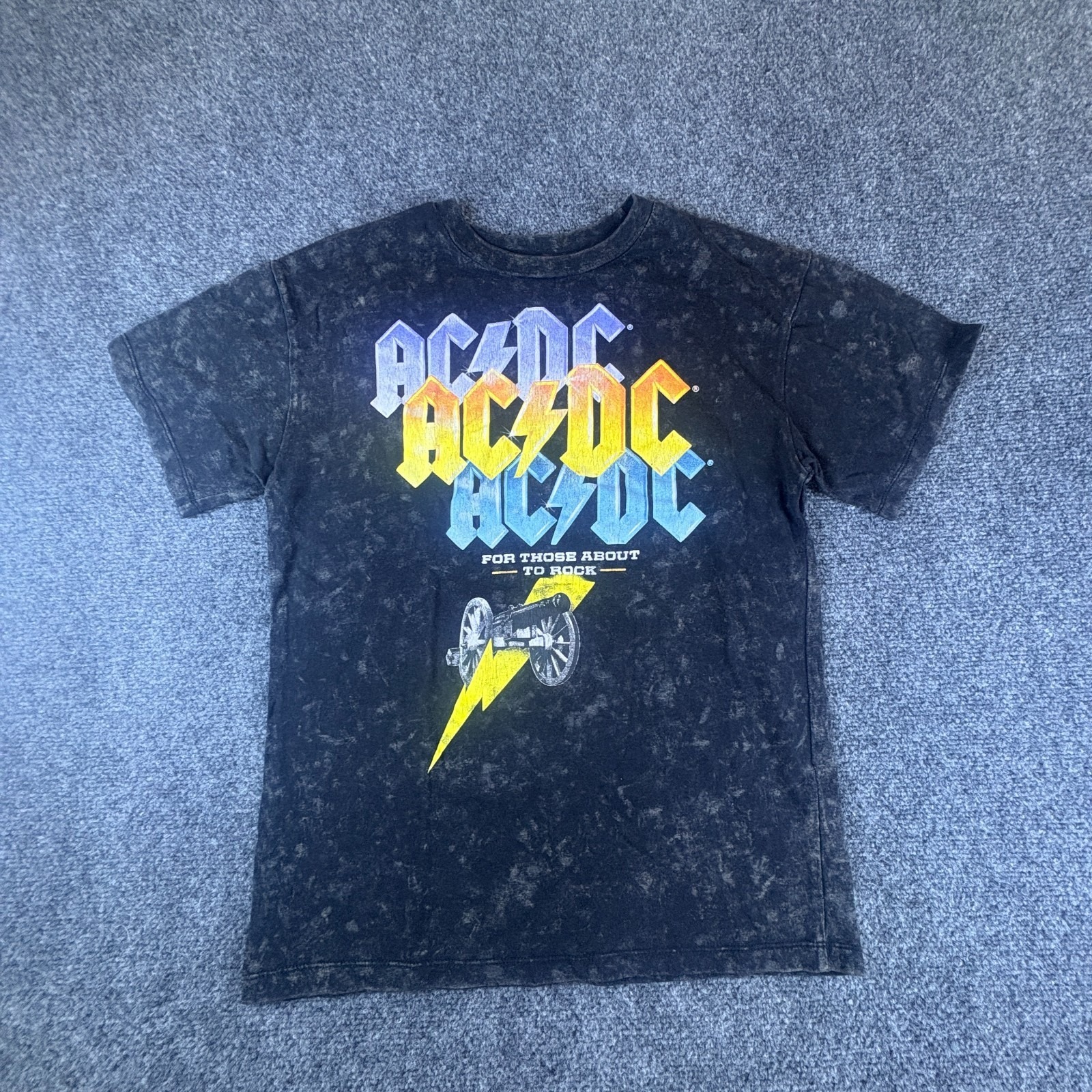 Ac/Dc For Those About To Rock T-Shirt Mens Medium Black Acid Wash Graphic Casual